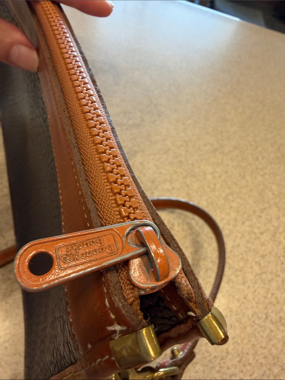 Dooney & Bourke Black Pebbled Leather Crossbody with Brown Trim and Strap - Picture 9 of 13